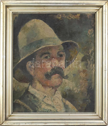 Tihanyi János Lajos (1892-1957): Férfi portré, olaj, vászon, jelzett, sérült fa keretben, 60x50 cm