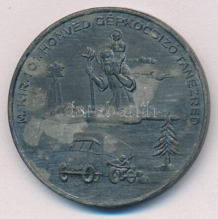 1942. 'Magyar Királyi 101. Honvéd Gépkocsizó Tanezred / Karácsony 1942' hadifém emlékérem (40mm) T:2 oxidáció Hungary 1942. 'Hungarian Royal 101st Honved Mechanized Training Regiment / Christmas 1942' war metal commemorative medallion