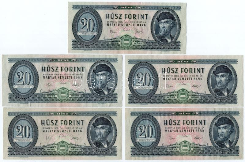 1969. 20Ft (5x) T:III egy kivételével szép papír Adamo F15