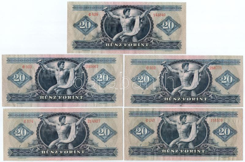 1969. 20Ft (5x) T:III egy kivételével szép papír Adamo F15 - Image 2