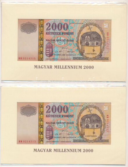 2000. 2000Ft 'Millenium' 'MM 0214313, MM 0214315' eredeti, bontatlan díszcsomagolásban (2x) T:I Adamo F56A