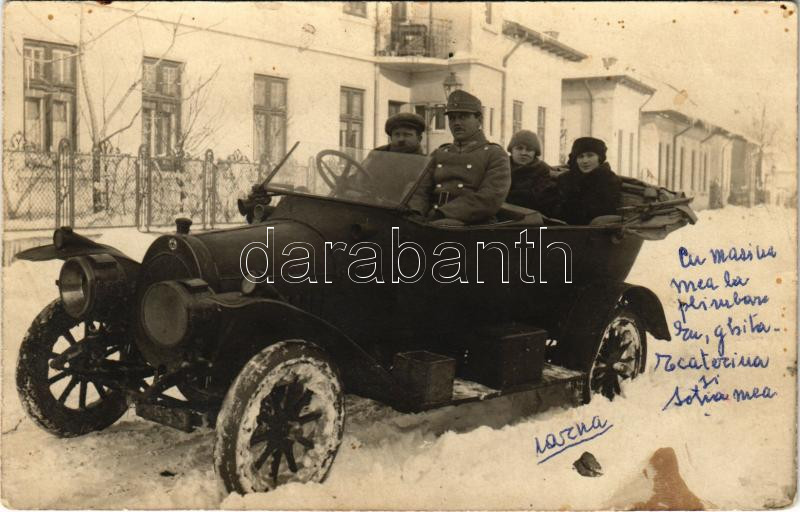 Bucharest, Bukarest, Bucuresti, Bucuresci; Romanian soldier's automobile in winter. photo (fl)