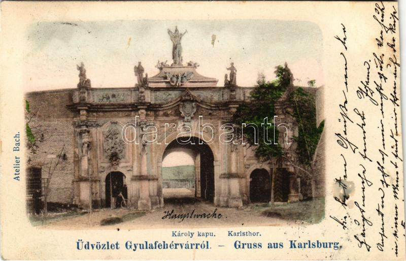 1902 Gyulafehérvár, Karlsburg, Alba Iulia; Károly kapu. Atelier Bach / castle gate (vágott / cut)