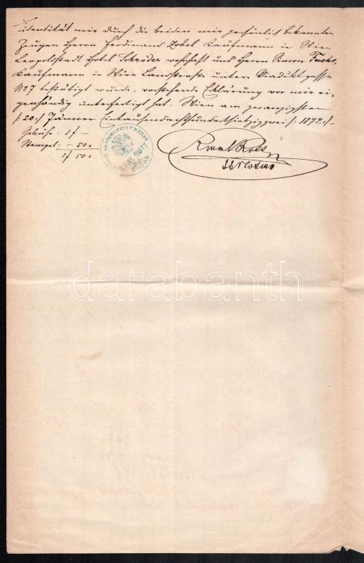 Bécs 1872 Okmány 2 x 50kr okmánybélyeggel - Image 2