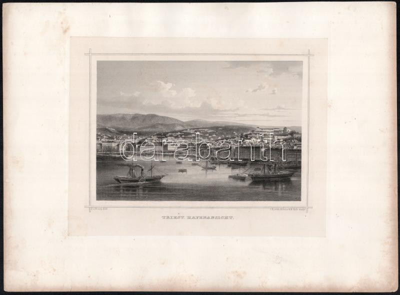 cca 1875 Perlberg - C. Rorich & Sohn & M. Kolb: Triest, Hafenansicht. Acélmetszet, papír, jelzett a metszeten. Kissé foltos, lapméret: 24x32 cm