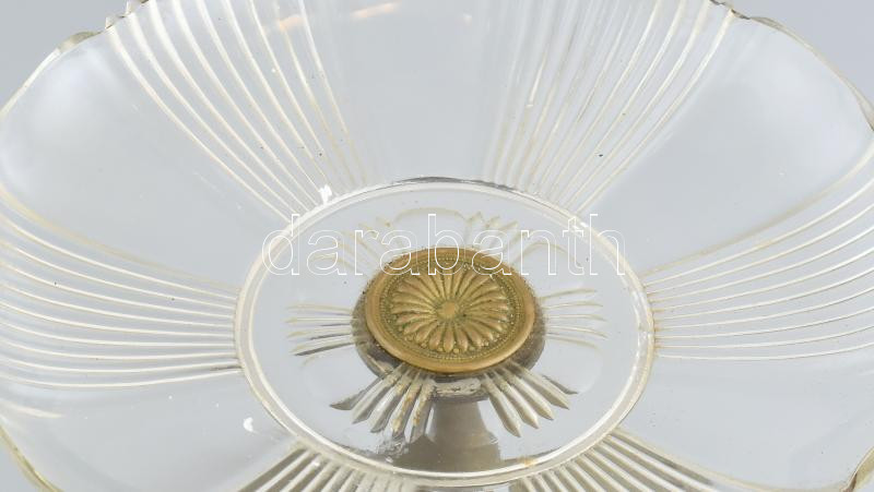 Régi fém kínáló, üvegbetéttel, kopott, m: 16 cm - Image 2