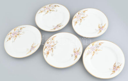 5 db süteményes tányér, kopásokkal, jelzés nélkül, d: 19,5 cm