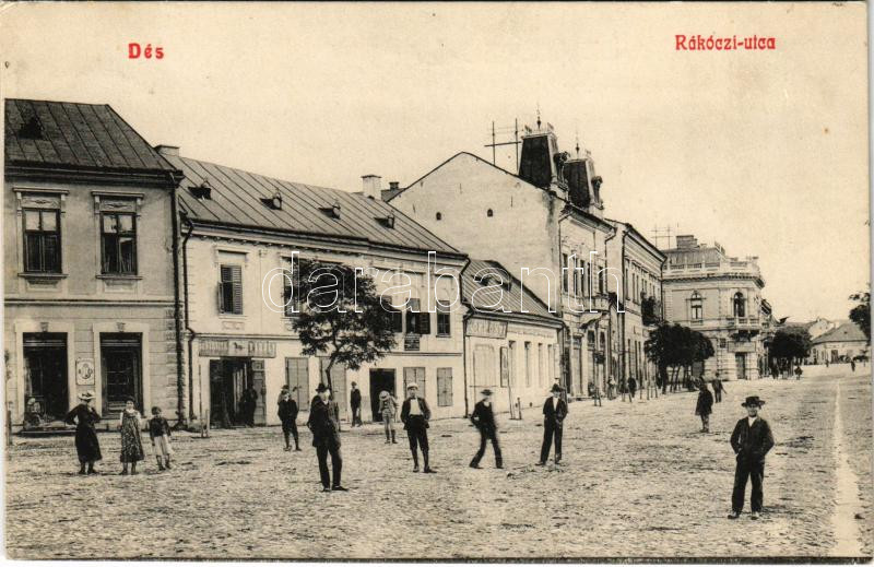 1910 Dés, Dej; Rákóczi utca, Központi bútorraktár, Berkovits Károly üzlete / street, shops (EK)