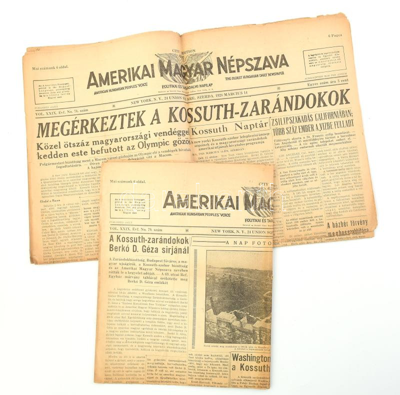 1928 New York, az Amerikai Magyar Népszava 4 db száma