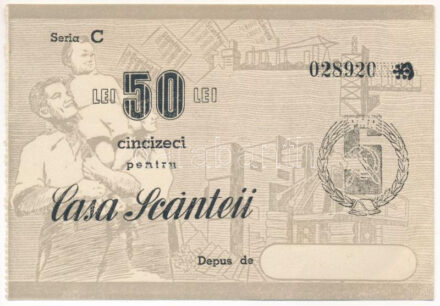 Románia ~1950. 50L 'Szabad Sajtó Háza' téglajegy T:I- Romania ~1950. 50 Lei 'Casa Scanteii (House of the Free Press)' brick ticket C:AU