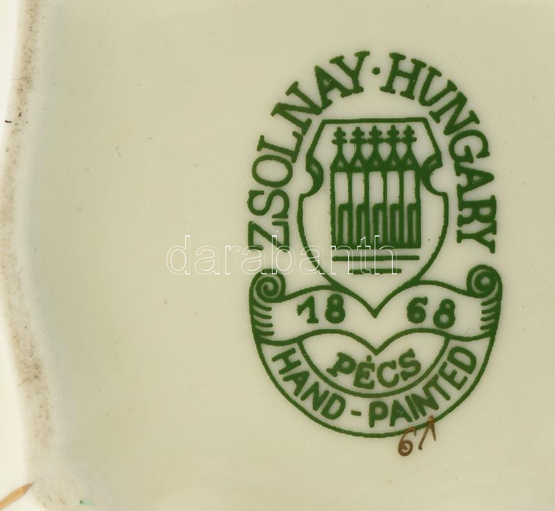Zsolnay búzavirágmintás porcelán bonbonier, kézzel festett, jelzett, mázhajszálrepedésekkel, 7,5×7,5 cm - Image 2