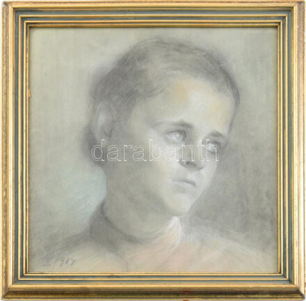 HL 1904 jelzéssel (Hegedűs László?): Ábrándozó. Pasztell, papír. Üvegezett, dekoratív, kissé sérült fakeretben. 34x34 cm.