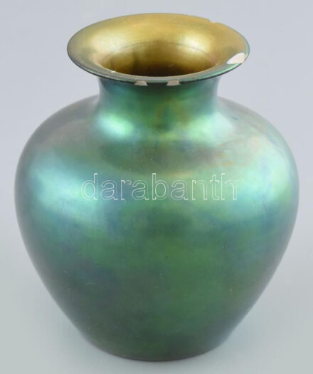 Zsolnay eozin / labrador mázas vázácska, 1920 körül, sérülésekkel, jelzett, m: 11cm