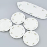 6 személyes Zsolnay szendvicses készlet, matricás porcelán, jelzett, hibátlan.