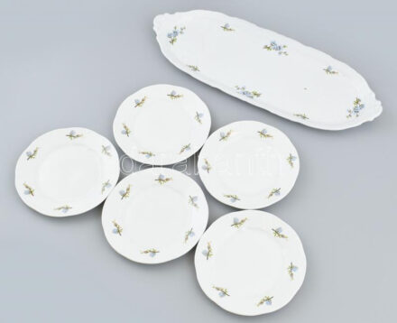 6 személyes Zsolnay szendvicses készlet, matricás porcelán, jelzett, hibátlan.
