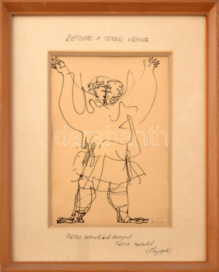 Csohány Kálmán (1925-1980): Befogtak a terek, kronosz. Tus, papír, jelezve jobbra lent, üvegezett fakeretben. 21x15 cm