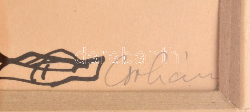 Csohány Kálmán (1925-1980): Befogtak a terek, kronosz. Tus, papír, jelezve jobbra lent, üvegezett fakeretben. 21x15 cm - Image 2