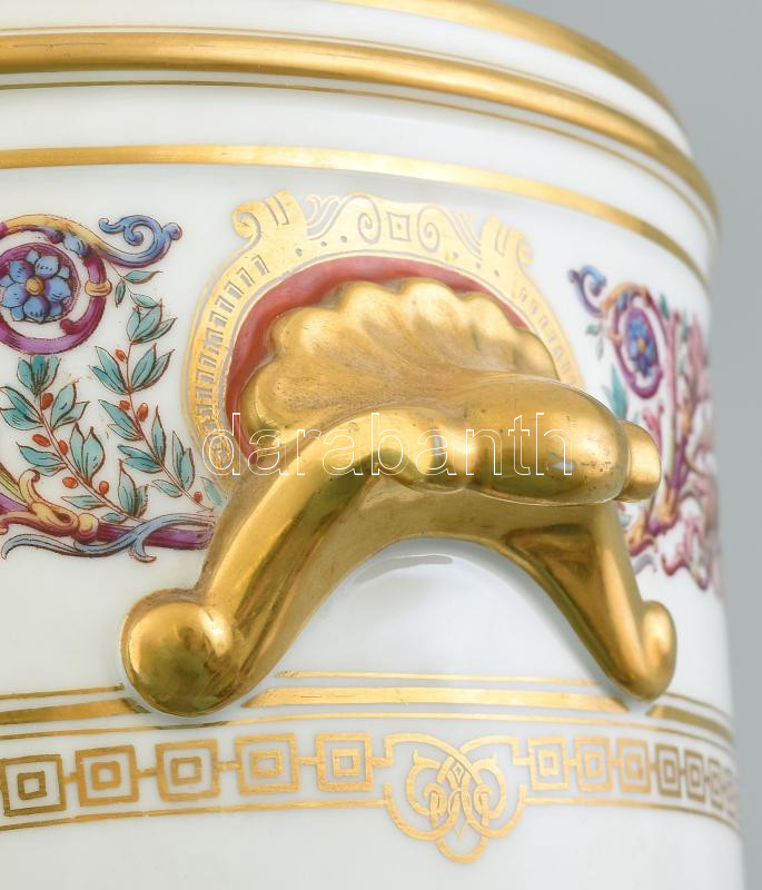 Régi Sevres kaspó, kézzel festett porcelán, jelzett, kopott, m: 20 cm, d: 27 cm - Image 2