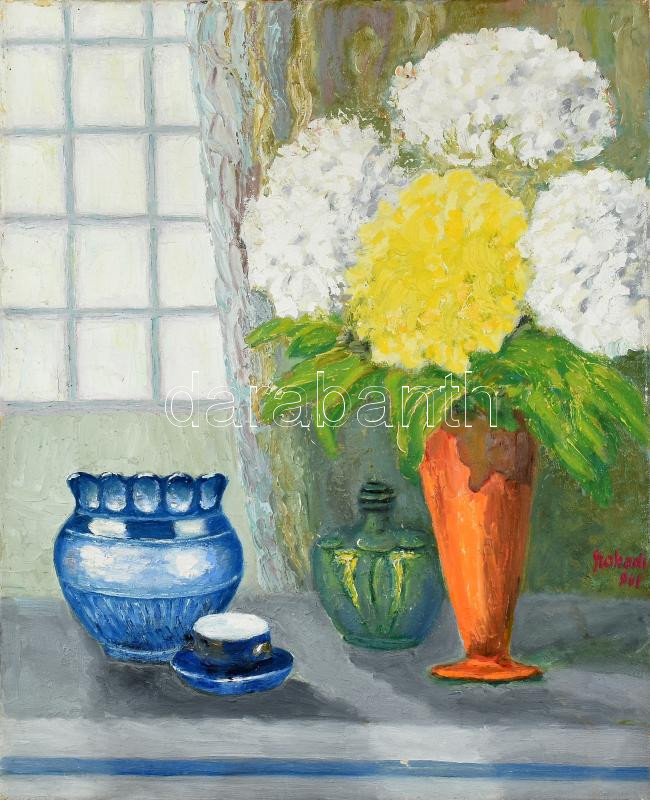 Szabadi jelzéssel: Virágos csendélet. Olaj, vászon. keret nélkül. 50x40cm
