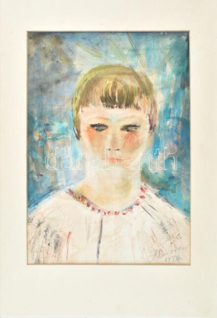 Szamosvári József (1931-): Lány portré. Akvarell, papír, jelzett, paszpartuban, 40×29 cm