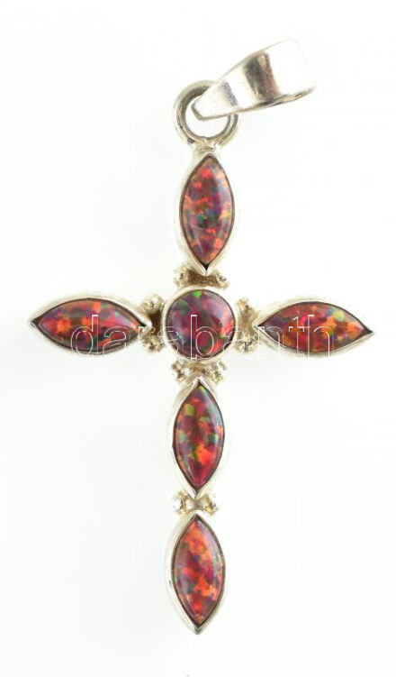 Ezüst(Ag) kereszt színes kövekkel, jelzett, h: 4 cm, bruttó: 3,3 g