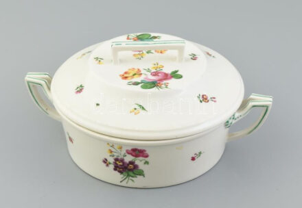 Bécs 1839 ragu tál, kézzel festett porcelán, kopott, m: 13 cm, d: 26 cm