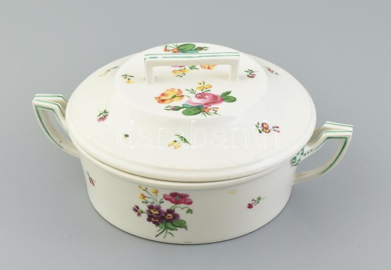 Bécs 1839 ragu tál, kézzel festett porcelán, kopott, m: 13 cm, d: 26 cm
