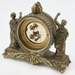 Japán asztali óra, mechanikus szerkezettel, működik, bronz, figurális tokban, kopott, m: 15 cm - Image 2