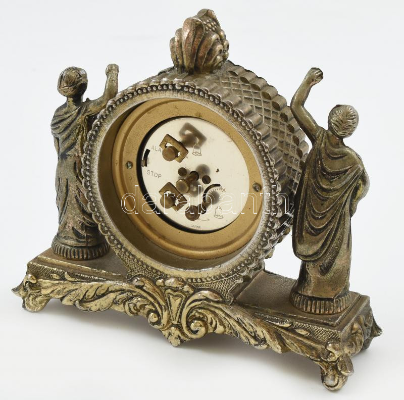 Japán asztali óra, mechanikus szerkezettel, működik, bronz, figurális tokban, kopott, m: 15 cm - Image 2