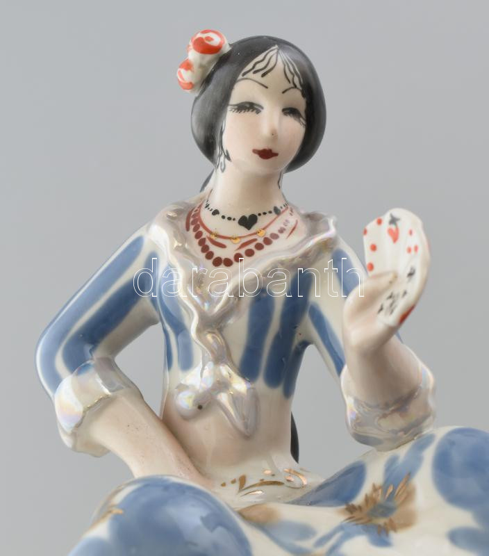 Kártyavető cigány lány, orosz porcelán, jelzett, kézzel festett hibátlan, m: 16cm - Image 2