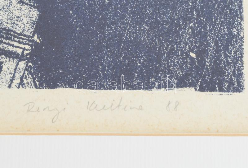 Rényi Krisztina (1956-): Városi tájkép. Litográfia, papír. Jelzett. 30x43 cm Üvegezett keretben - Image 2