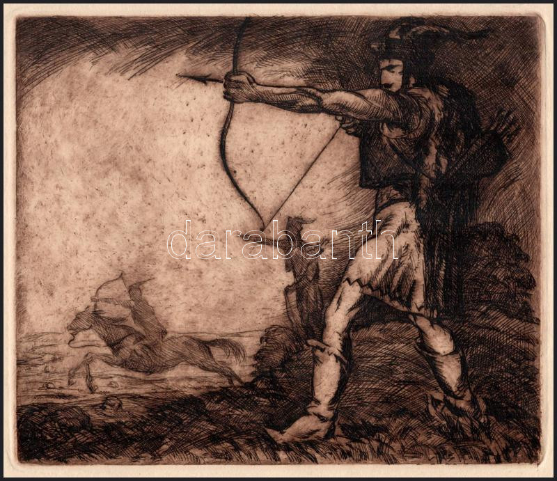 Bánszki Tamás (1892-1971): A csodaszarvas. Rézkarc, papír. Jelzés nélkül, feliratozott. 16x19 cm - Image 2