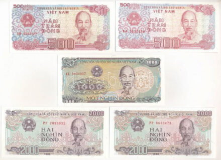 Vietnám 1988. 500D (2x) + 1000D + 2000D (2x) T:I,I- Vietnam 1988. 500 Dong (2x) + 1000 Dong + 2000 Dong (2x) C:UNC,AU