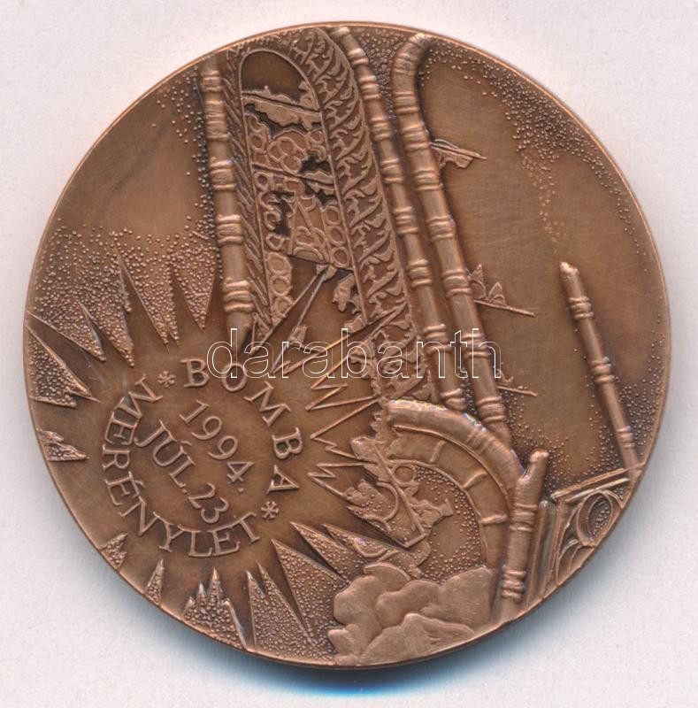 Bozó Gyula (1913-2004) 1994. 'A Budavári Mátyás-templom segítséget kér / Bomba merénylet 1994. Júl. 23.' kétoldalas bronz emlékérem (42,5mm) T:1- - Image 2