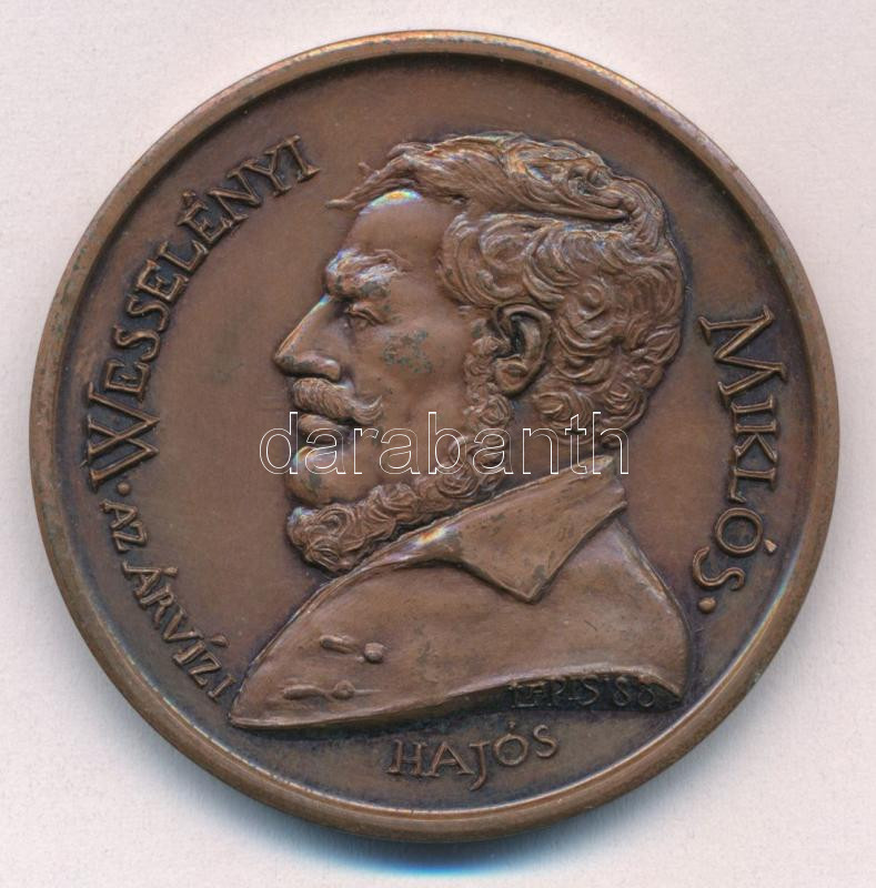 Lapis András (1942-) 1988. 'Wesselényi Miklós, az árvízi hajós / A pest-budai nagy árvíz 150. évfordulójára 1838-1988' kétoldalas bronz emlékérem (42,5mm) T:1-