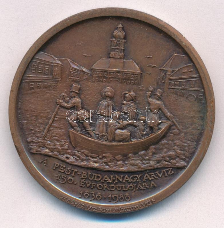 Lapis András (1942-) 1988. 'Wesselényi Miklós, az árvízi hajós / A pest-budai nagy árvíz 150. évfordulójára 1838-1988' kétoldalas bronz emlékérem (42,5mm) T:1- - Image 2