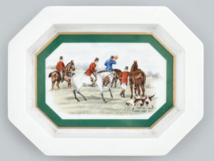 Elizabeth Arden Southern Heirlooms Japán, angol vadász motívumos tálka, jelzett, minimális kopással, 11x14 cm