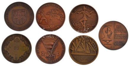 7 darabos bronz emlékérem tétel, közte 'Karádi Károly emlékére', 'Harcosok', 'Zirc 1982', 'Komócsin Zoltán', 'Győrffy István Kollégium', 'Bartók Béla' (42mm) T:1-