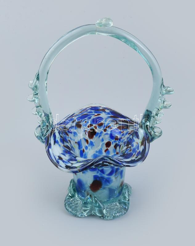 Murano üveg kosár, jelzés nélkül, hibátlan, m: 20 cm