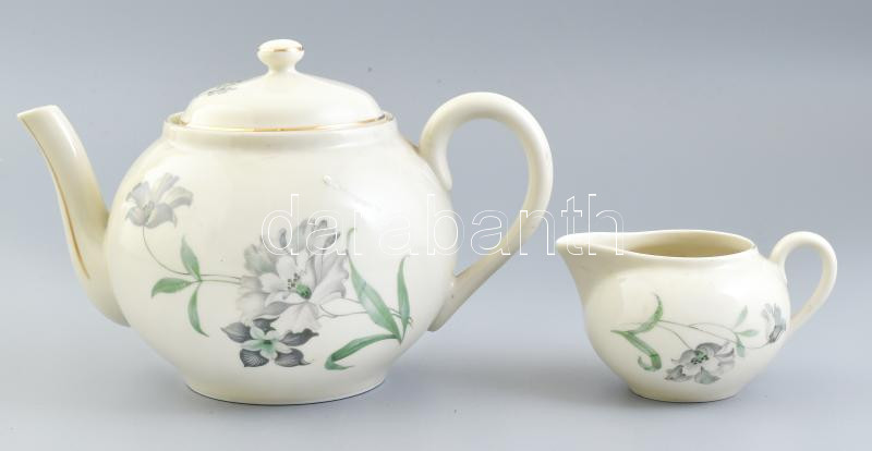 Zsolnay Art Deco teáskanna, tejkiöntővel, jelzett, szép állapotban, m: 7-15 cm