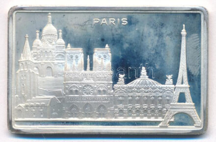DN 'Párizs' jelzett Ag plakett tanúsítvánnyal (25g/0.925/50x32mm) T:1- (eredetileg PP) patina, ujjlenyomat