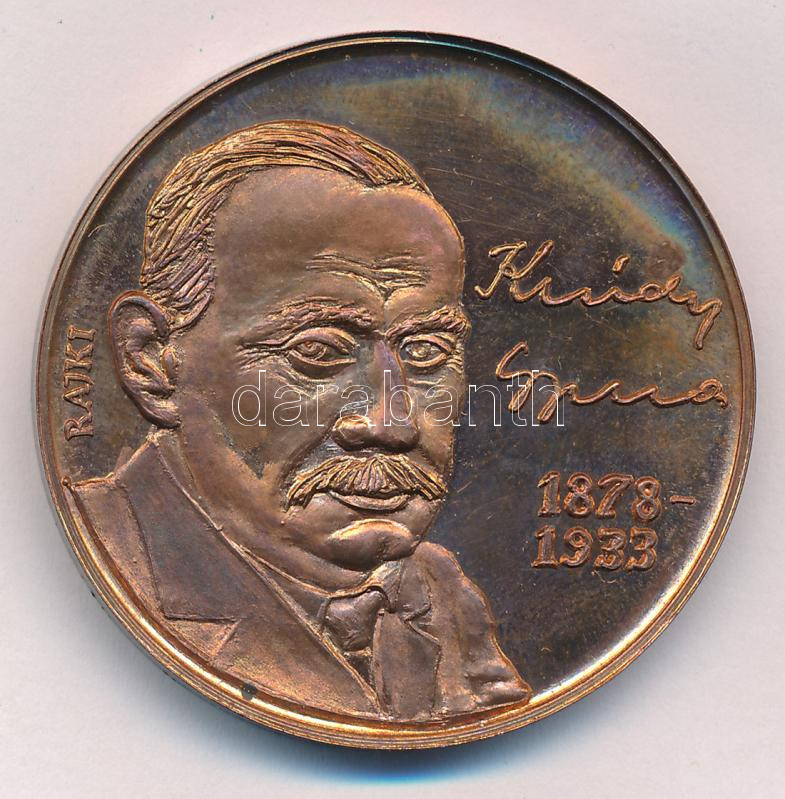 Rajki László (1939-) 1988. 'Krúdy Gyula / Irodalmi Kör MÉE 1988' bronz emlékérem (42,5mm) T:1 Adamo BP24