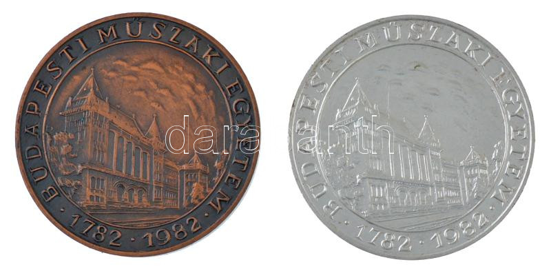 Kákonyi István (1917-1993) 1982. 'Budapesti Műszaki Egyetem / Vásárhelyi Pál' 2xklf kétoldalas bronz és ezüstözött bronz emlékérem (40mm) T:1 - Image 2