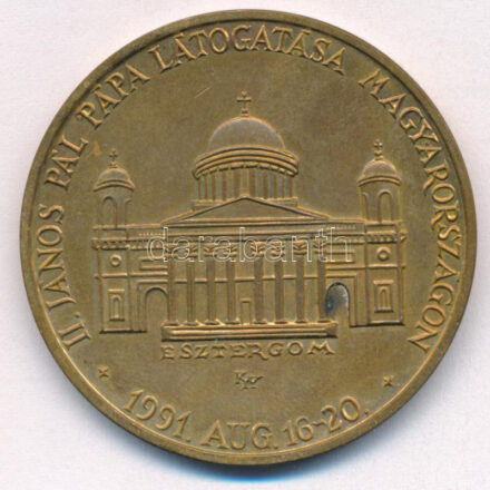 Kiss György (1943-2016) 1991. 'II. János Pál pápa látogatása Magyarországon - Esztergom / Budapest, Pécs, Szombathely, Esztergom, Debrecen, Máriapócs' kétoldalas bronz emlékérem (42,5mm) T:1- patina