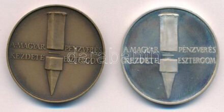 Lapis András (1942-) 1984. 'MÉE Esztergom - A magyar pénzverés kezdete' Ag és bronz emlékérempár (35,92g/0.800/42,5mm) T:1,1- Adamo EM2