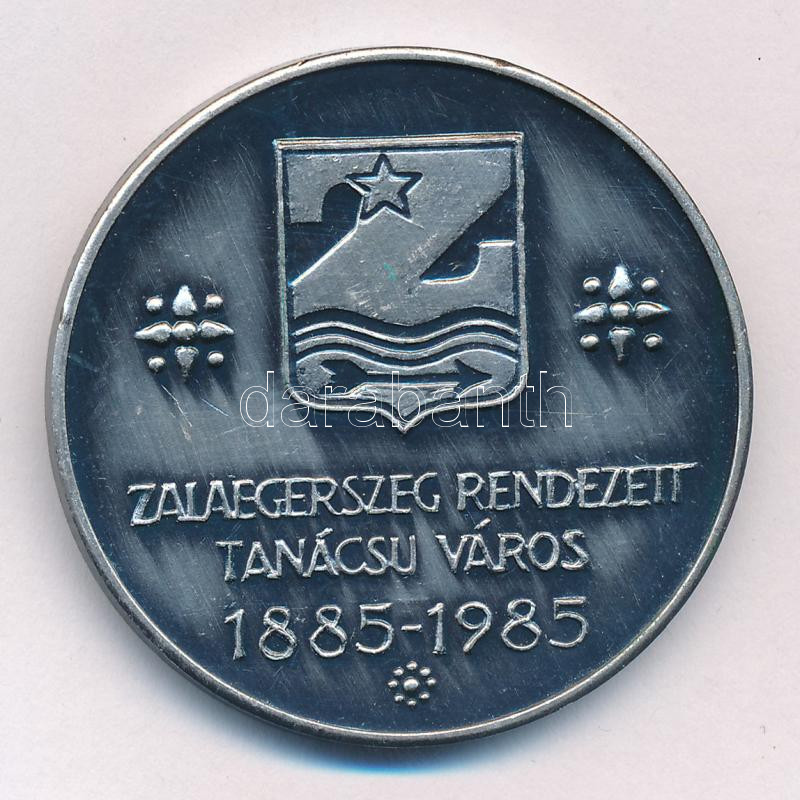 Szabolcs Péter (1942-) 1984. 'MÉE Zala megyei szervezete - Zalaegerszeg / Zalaegerszeg rendezett tanácsú város 1885-1985' ezüstpatinázott bronz emlékérem (42,5mm) T:1- - Image 2