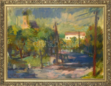 Göllner Miklós (1902-1977): Szentendre. Olaj, vászon, jelezve balra lent. Dekoratív fakeretben. 60x80 cm / oil on canvas, signed, framed