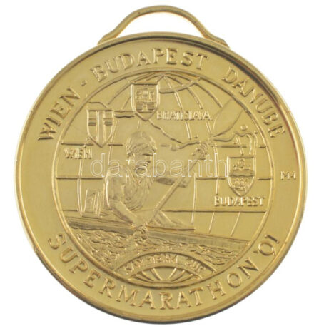 2001. 'Bécs-Budapest Supermarathon / Széchenyi István Memorial Regatta' aranyozott bronz emlékérem füllel, Szign:MM (42.5mm) T:1-