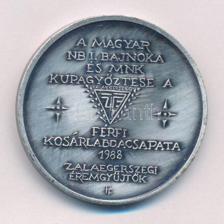 Farkas Ferenc (1958-) 1988. 'A Magyar NB I. bajnoka és MNK kupa győztese - Zalaegerszeg férfi kosárlabdacsapata 1988 - Zalaegerszegi Éremgyűjtők' kétoldalas ezüstpatinázott bronz emlékérem (42,5mm) T:1- patina, apró karc Adamo ZE7