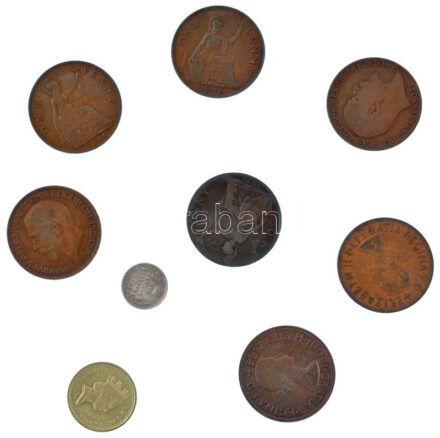 Nagy-Britannia 1896- 1966. 1p Cu (7xklf) + 1990. 1Ł Cu-Ni 'II. Erzsébet' + India 1903. 2a Ag 'VII. Edward' (1,42g) T:1--3 Great Britain 1896-1966. 1 Penny Cu (7xdiff) + 1990. 1 Pound Cu-Ni 'Elizabeth II' + India 1903. 2 Annas 'Edward VII'